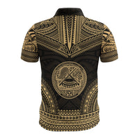 American Samoa Polo Shirt Amerika Samoa Seal Polynesian Chief Tattoo Gold Version - Polynesian Pride