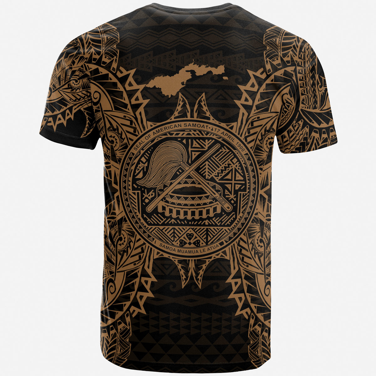 American Samoa T Shirt American Samoan Seal Map Polynesian Tattoo Gold - Polynesian Pride