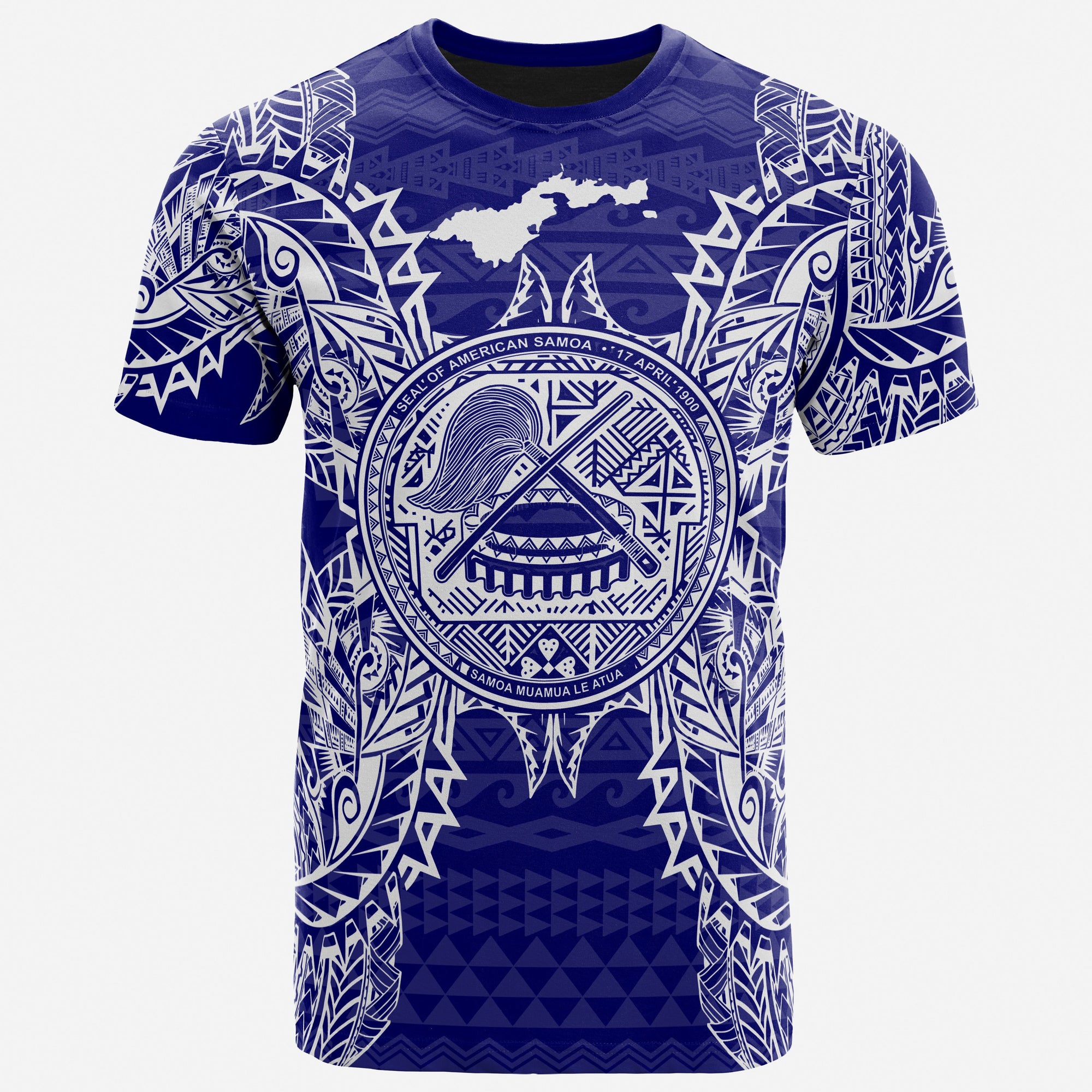 American Samoa T Shirt American Samoan Seal Map Polynesian Tattoo Blue Unisex Blue - Polynesian Pride