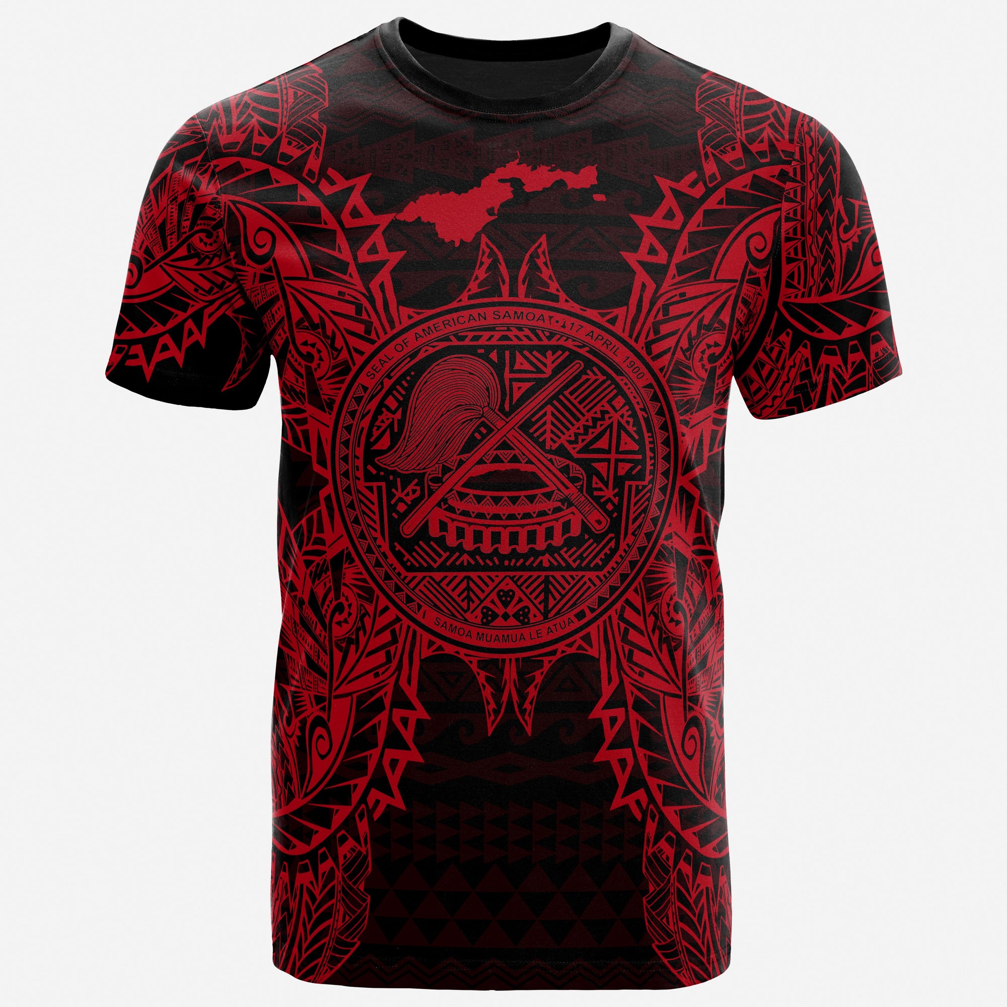 American Samoa T Shirt American Samoan Seal Map Polynesian Tattoo Red Unisex Gold - Polynesian Pride