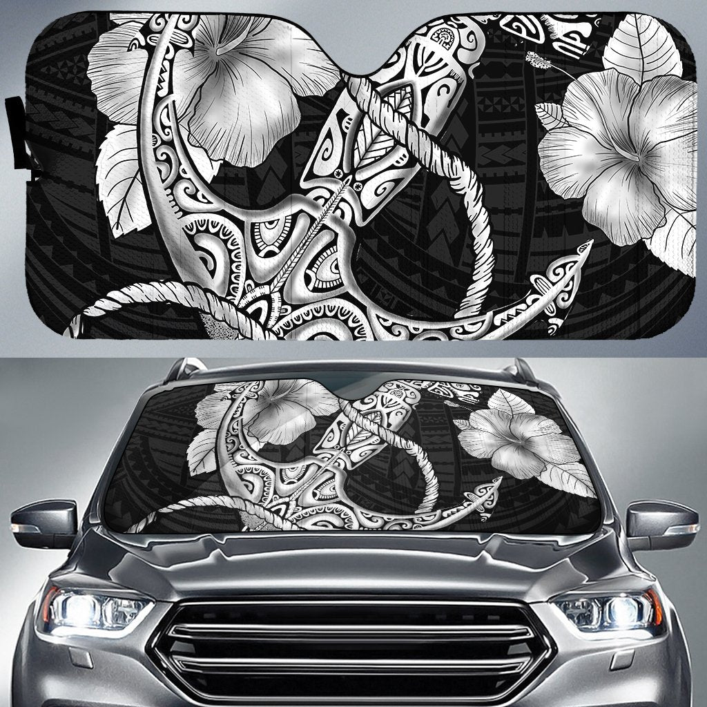 Anchor Poly Tribal Car Sun Shade AH Auto Sun Shade Universal Fit White - Polynesian Pride