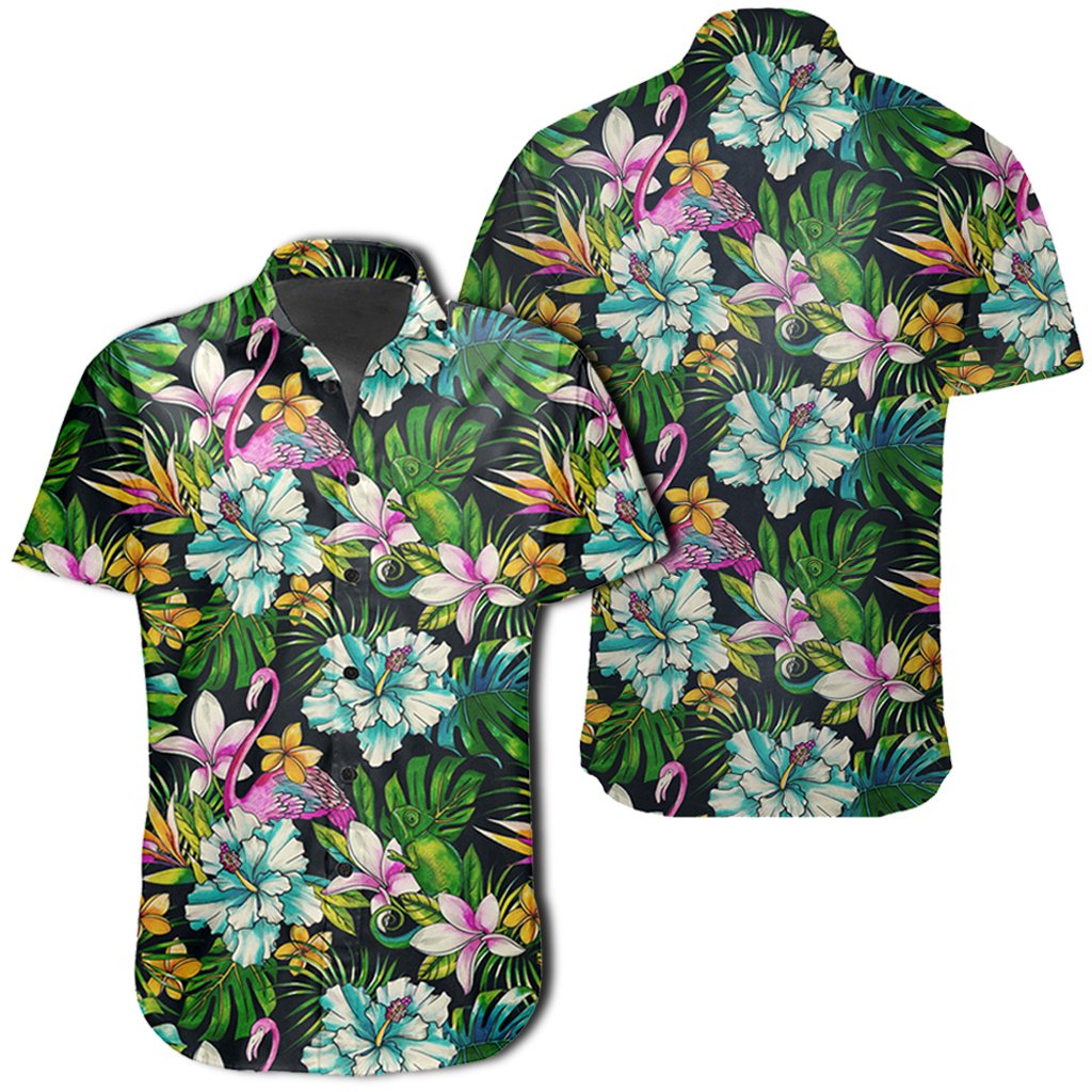 Hawaiian Shirt - Animals And Tropical Flowers Shirt Unisex Black - Polynesian Pride