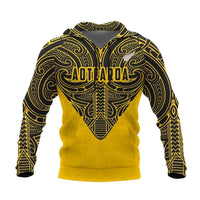Aotearoa Hoodie Maori Pattern Rugby Style Unisex Yellow - Polynesian Pride
