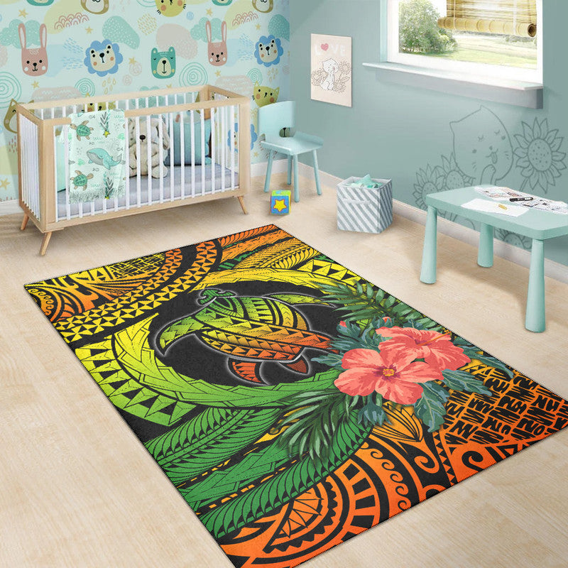 Polynesian Turtle Area Rug Circle Turtle Hibiscus Reggae LT9 - Polynesian Pride