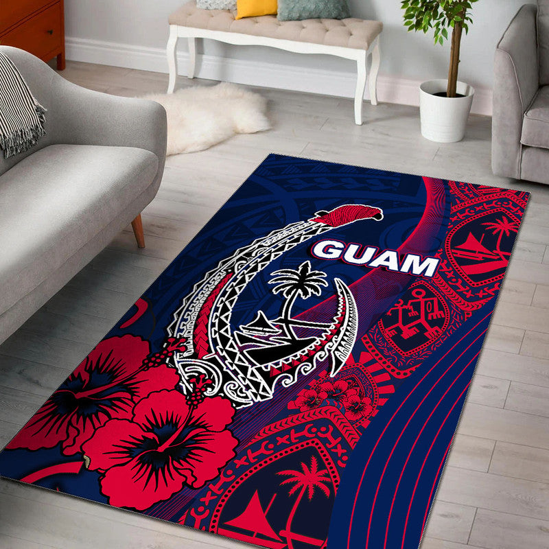 Guam Fish Hook Area Rug Flag Color Style LT6 Blue - Polynesian Pride