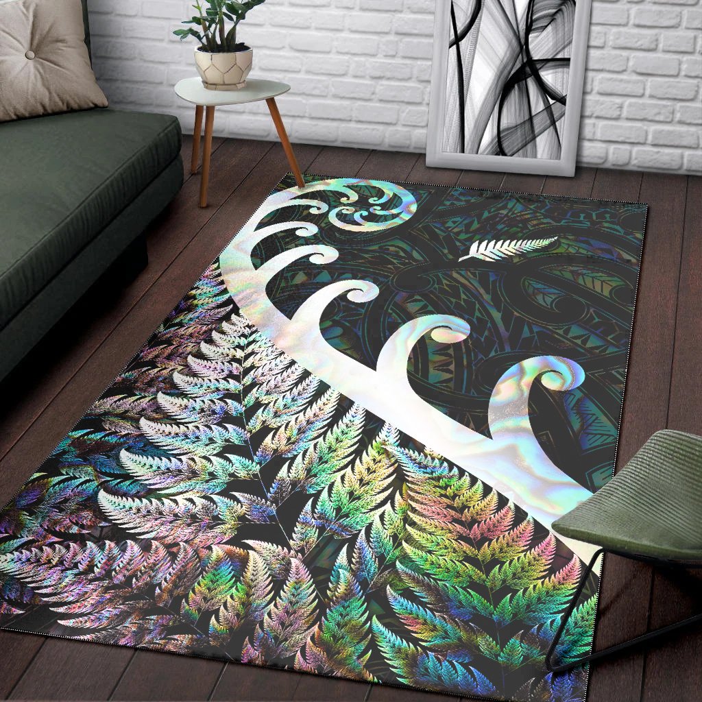 New Zealand Rugby Maori Area Rug Silver Fern Koru Vibes - Paua Shell LT8 - Polynesian Pride