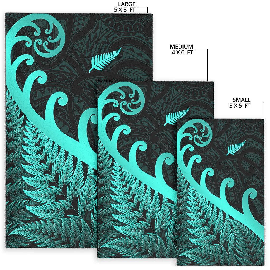 New Zealand Rugby Maori Area Rug Silver Fern Koru Vibes - Turquoise LT8 - Polynesian Pride