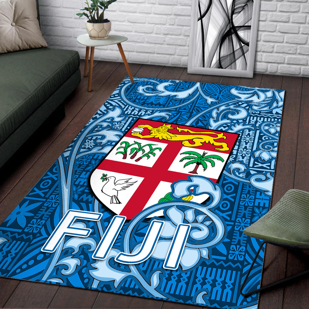 Fiji Area Rug Tapa Patterns Blue Style LT6 - Polynesian Pride