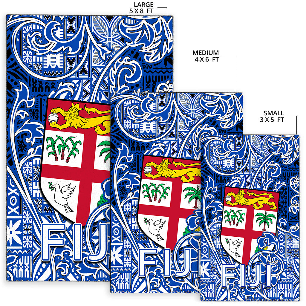 Fiji Area Rug Tapa Patterns White And Blue Style LT6 - Polynesian Pride