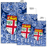 Fiji Area Rug Tapa Patterns White And Blue Style LT6 - Polynesian Pride