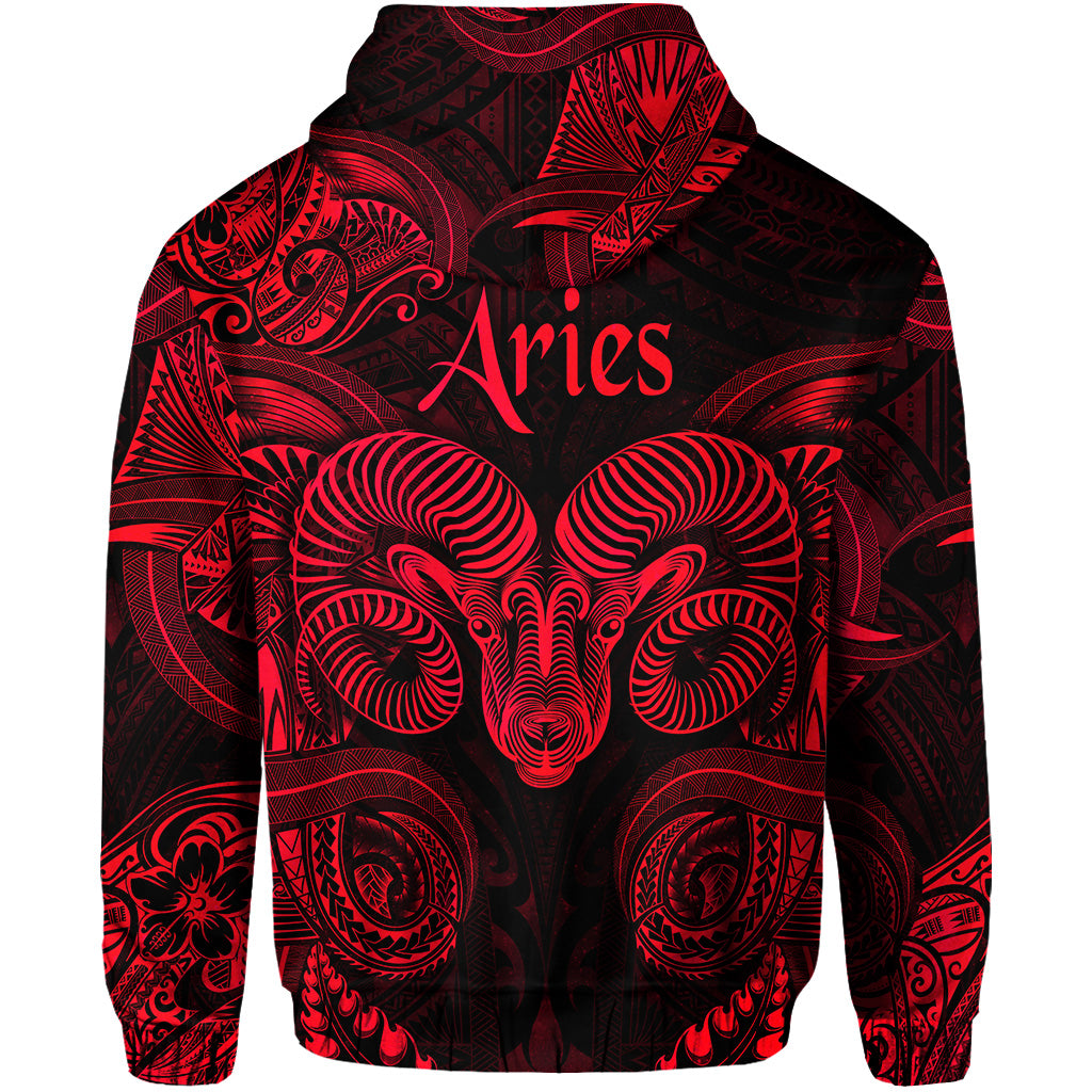 Aries Zodiac Polynesian Zip Hoodie Unique Style Red LT8 - Polynesian Pride