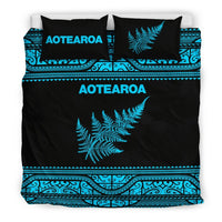 Aotearoa New Zealand Maori Bedding Set Silver Fern - Blue - Polynesian Pride