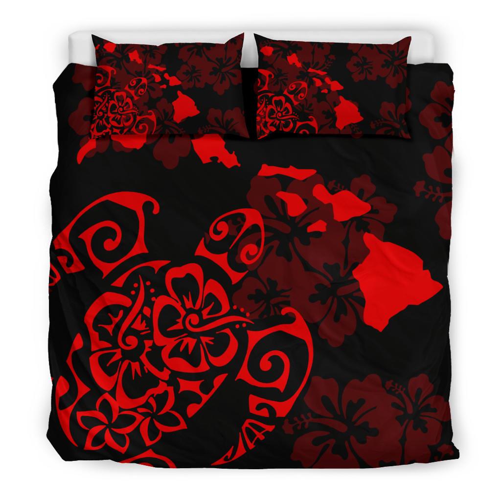 Hawaiian Map Turtle Hibiscus Polynesian Red Bedding Set - Polynesian Pride