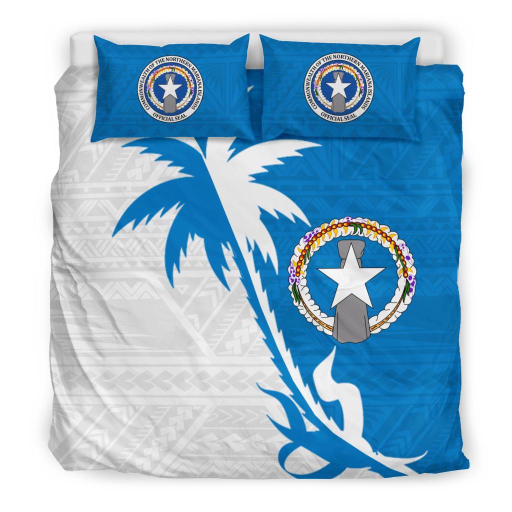 Northern Mariana Islands Duvet Cover Set - Northern Mariana Islands Seal & Coconut Tree Blue - Polynesian Pride