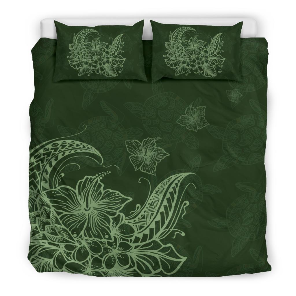Hawaiian Hibiscus Polynesian Turtle Background Green Bedding Set - Polynesian Pride