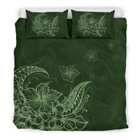 Hawaiian Hibiscus Polynesian Turtle Background Green Bedding Set - Polynesian Pride