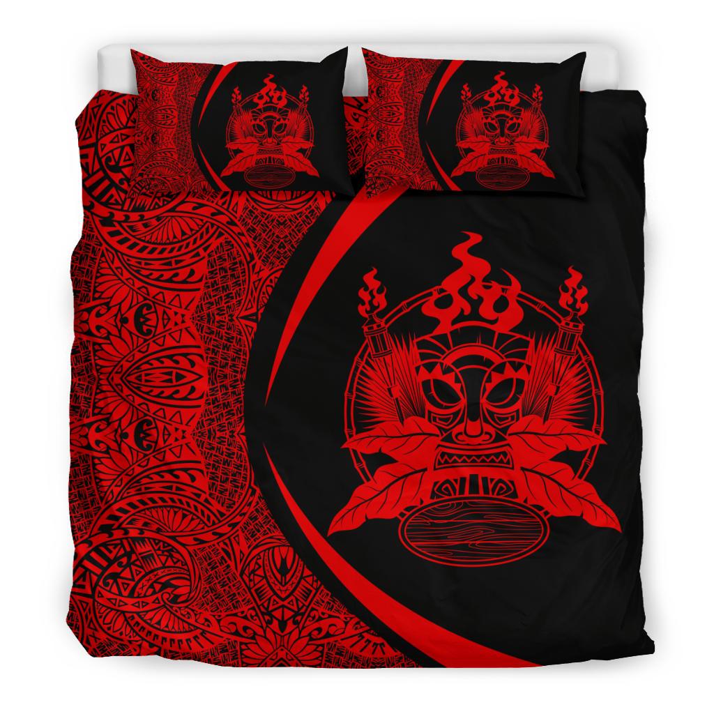 Hawaiian Tiki Polynesian Bedding Set Circle Style Red - Polynesian Pride
