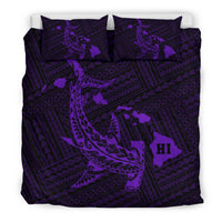 Hawaiian Map Hamerhead Shark Polynesian Purple Bedding Set - Polynesian Pride