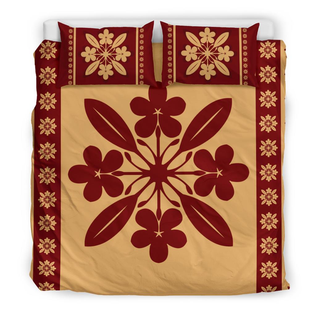 Hawaiian Quilt Pattern Plumeria Lovely Bedding Set - Polynesian Pride