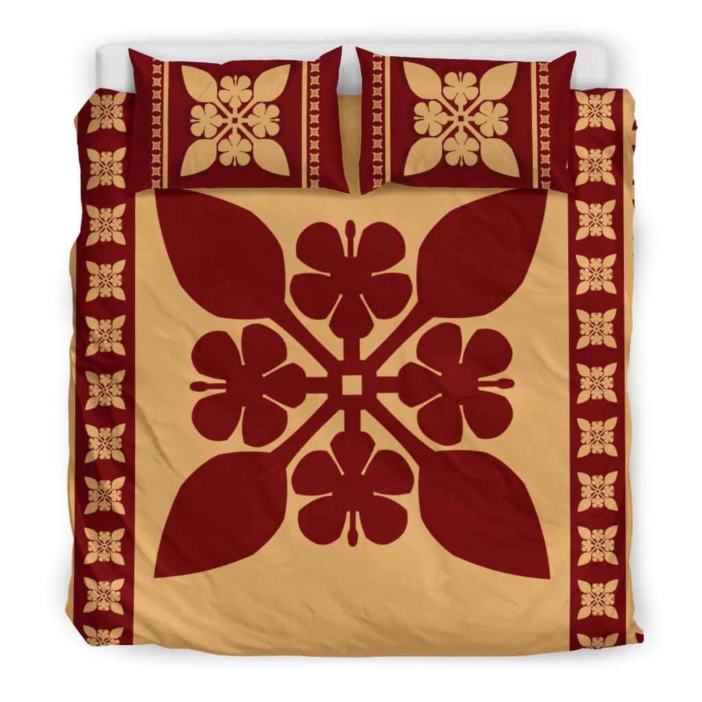 Hawaiian Quilt Pattern Hibiscus Paddle Lovely Bedding Set - Polynesian Pride