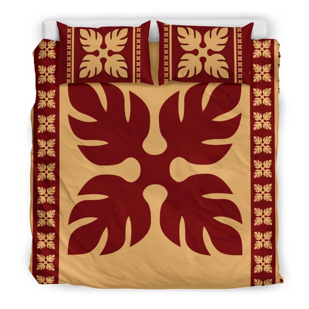 Hawaiian Quilt Pattern Palm Tree Monstera Basic Polynesian Bedding Set - Polynesian Pride