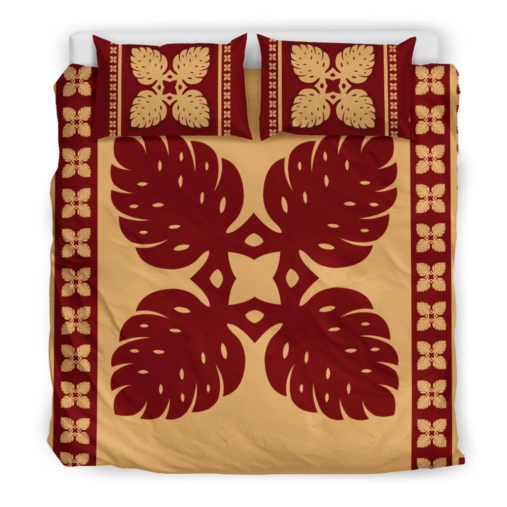 Hawaiian Quilt Pattern Monstera Symmetry Polynesian Bedding Set - Polynesian Pride