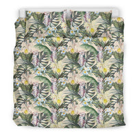 Hawaiian Tropical Jungle Parrots Plumeria Monstera Leaves Polynesian Bedding Set - Polynesian Pride
