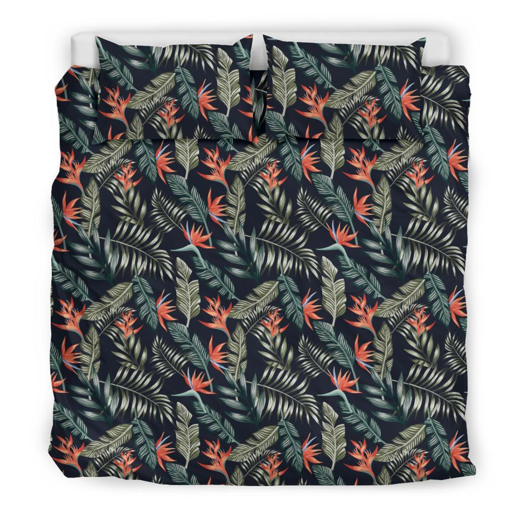 Hawaiian Tropical Heliconias Strelitzia Black Background Polynesian Bedding Set - Polynesian Pride