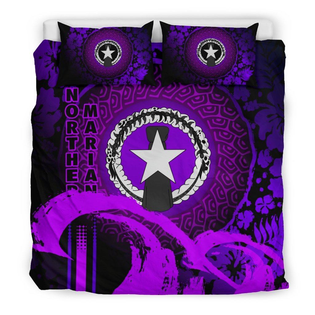 Northern Mariana Islands Duvet Cover Set - Hibiscus And Wave Purple Purple - Polynesian Pride