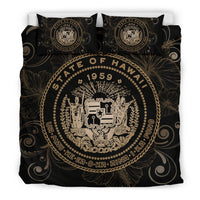 Hawaiian Hibiscus Flag Coat Of Arms Polynesian Bedding Set Gold - Royal Style - Polynesian Pride