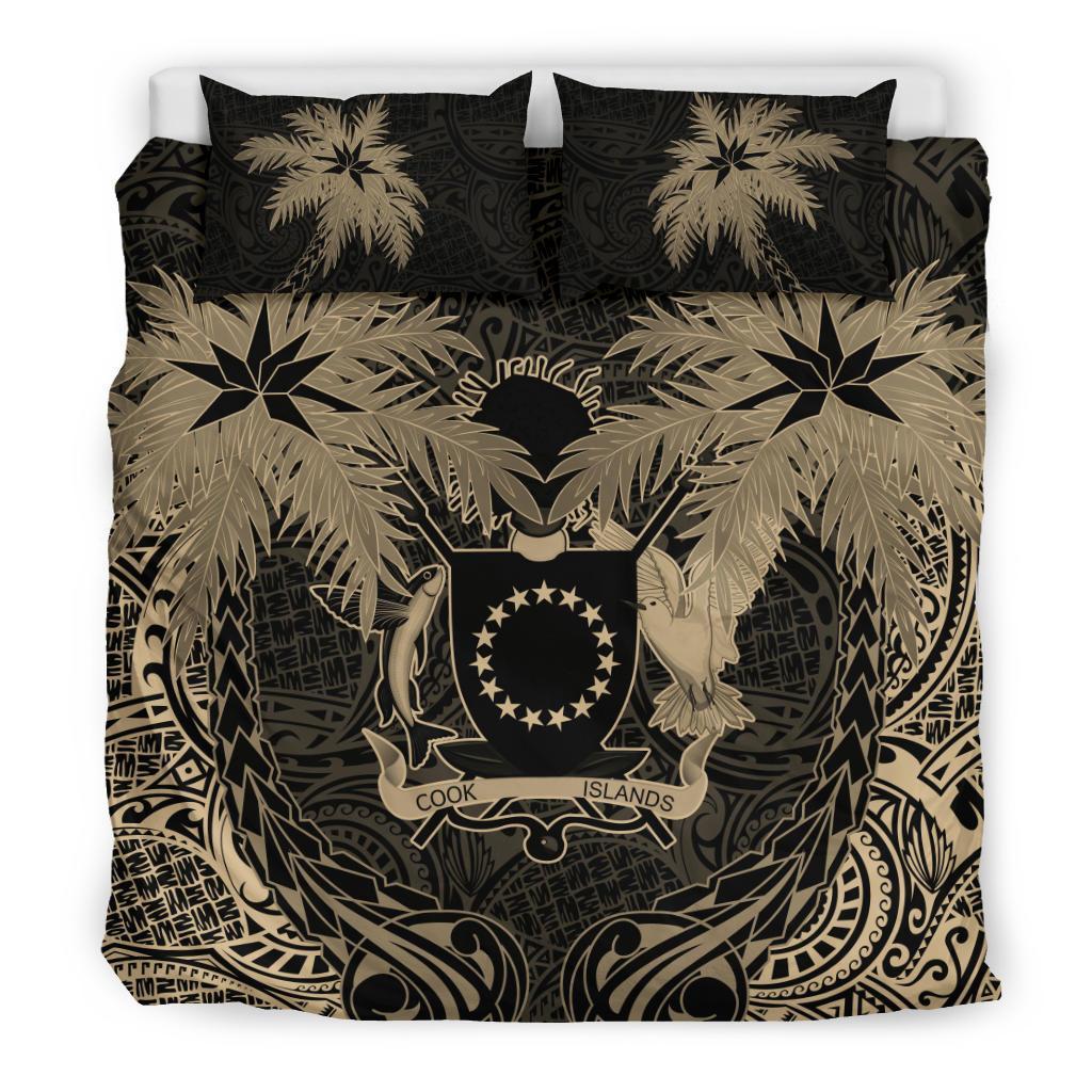 Cook Islands Coconut Bedding Set (Duvet Cover) Black & Gold - Polynesian Pride