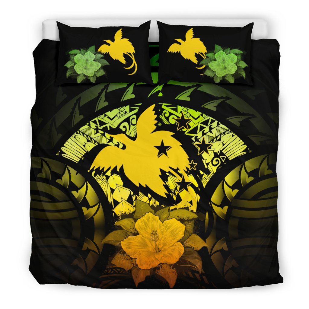 Papua New Guinea Duvet Cover Set - Papua New Guinea Flag & Reggae Hibiscus Art - Polynesian Pride