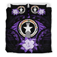 Northern Mariana Islands Duvet Cover Set - Northern Mariana Islands Flag & Purple Hibiscus Purple - Polynesian Pride