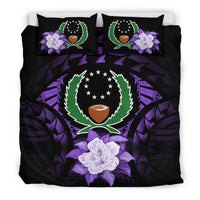 Pohnpei Duvet Cover Set - Pohnpei Flag & Purple Hibiscus Purple - Polynesian Pride