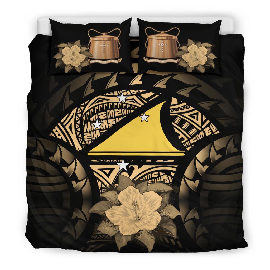 Tokelau Duvet Cover Set - Tokelau Flag & Gold Hibiscus Gold - Polynesian Pride