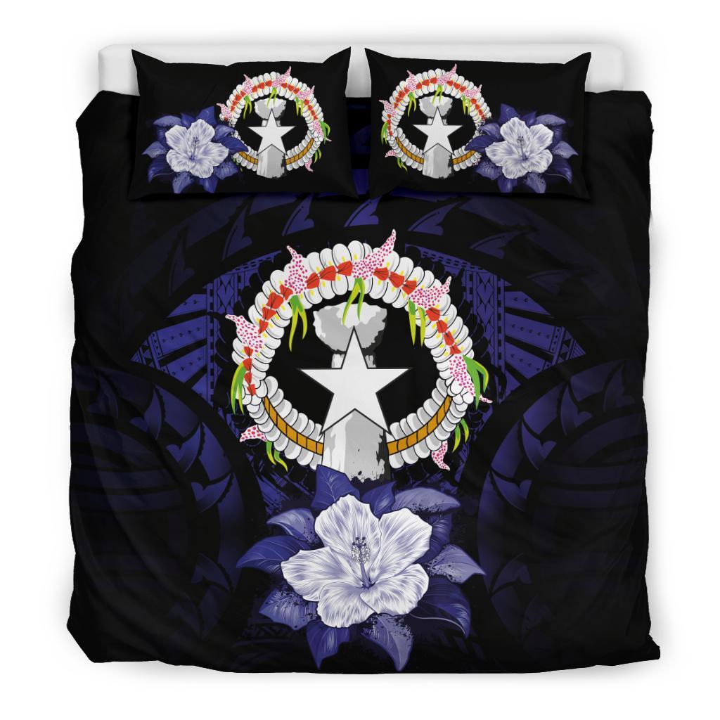 Northern Mariana Islands Duvet Cover Set - Northern Mariana Islands Flag & Hibiscus Blue - Polynesian Pride