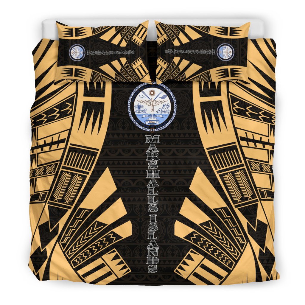 Marshall Islands Duvet Cover Set - Polynesian Tattoo Gold - Polynesian Pride