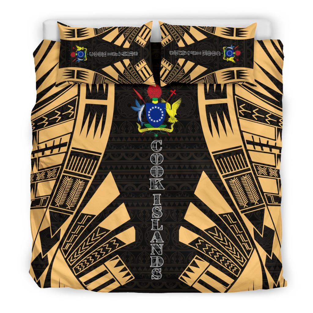 Cook Islands Duvet Cover Set - Polynesian Tattoo Gold - Polynesian Pride