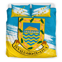 Tuvalu Duvet Cover Set - Tuvalu Coat Of Arms Premium Black - Polynesian Pride