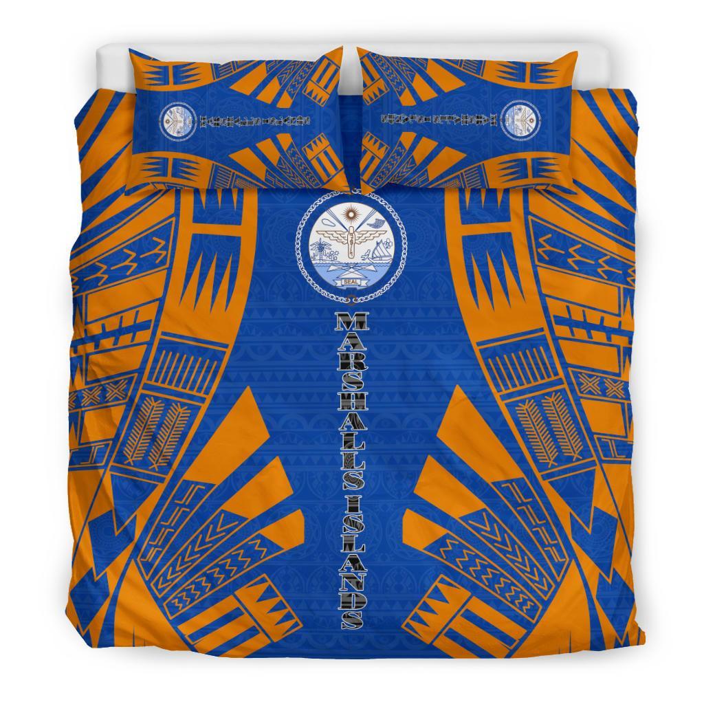 Marshall Islands Duvet Cover Set - Polynesian Tattoo Flag Black - Polynesian Pride