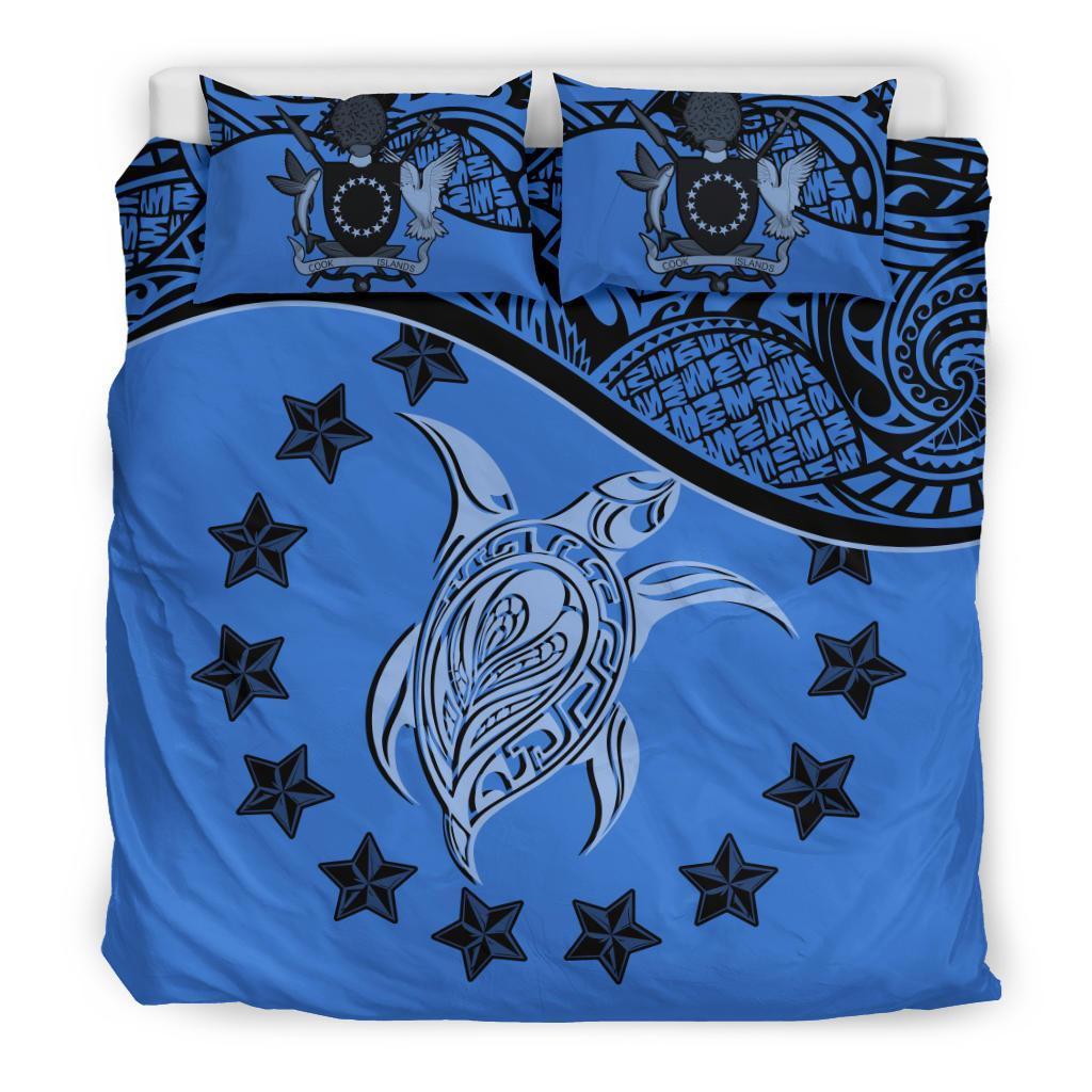 Cook Island Duvet Cover Set - Cook Island Flag & Coat Of Arms Blue Blue - Polynesian Pride