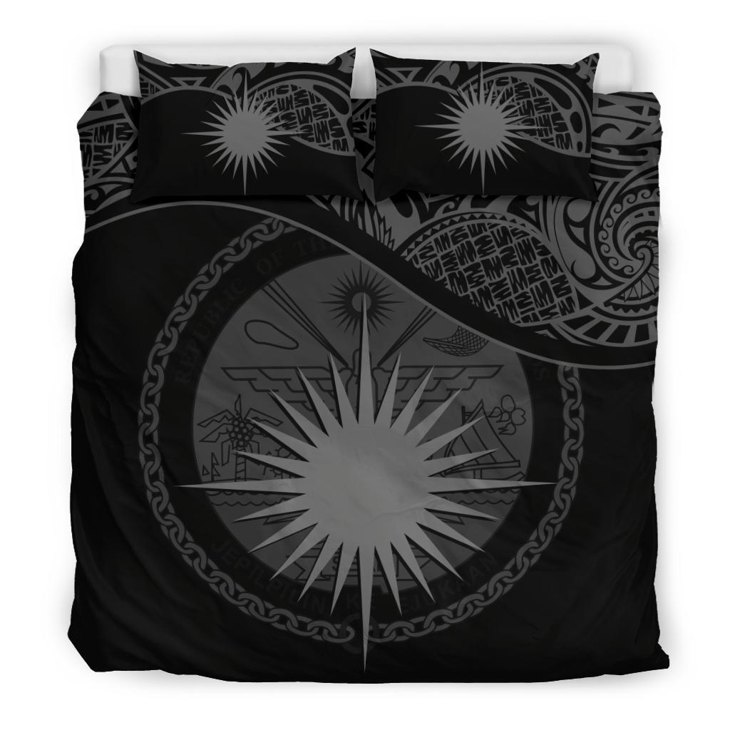 Marshall Island Duvet Cover Set - Marshall Island Coat Of Arms & Flag Black Black - Polynesian Pride