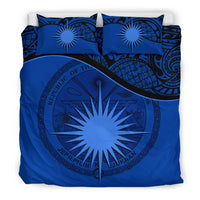Marshall Island Duvet Cover Set - Marshall Island Coat Of Arms & Flag Dark Blue Blue - Polynesian Pride