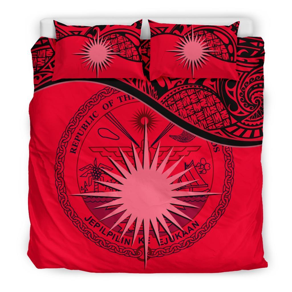 Marshall Island Duvet Cover Set - Marshall Island Coat Of Arms & Flag Red Red - Polynesian Pride