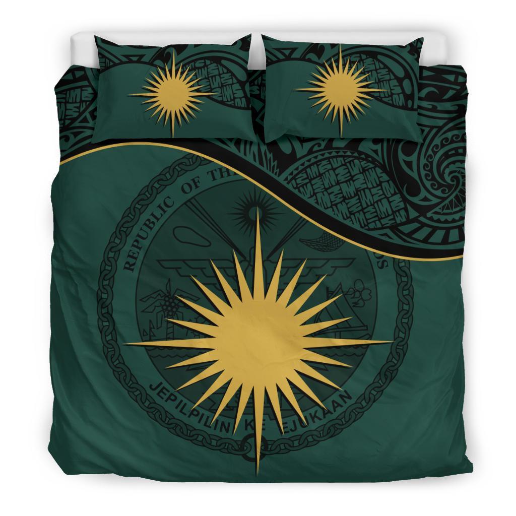 Marshall Island Duvet Cover Set - Marshall Island Coat Of Arms & Flag Green Green - Polynesian Pride