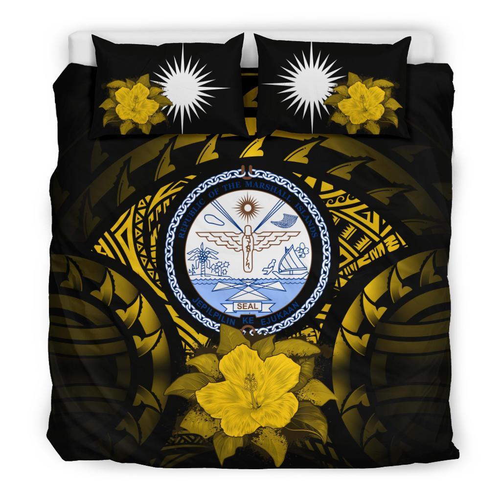 Marshall Island Duvet Cover Set - Marshall Island Seal & Yellow Hibiscus Yellow - Polynesian Pride