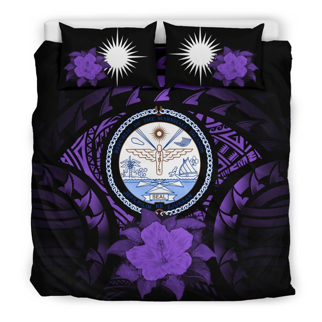 Marshall Island Duvet Cover Set - Marshall Island Seal & Purple Hibiscus Purple - Polynesian Pride