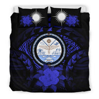 Marshall Island Duvet Cover Set - Marshall Island Seal & Dark Blue Hibiscus Blue - Polynesian Pride