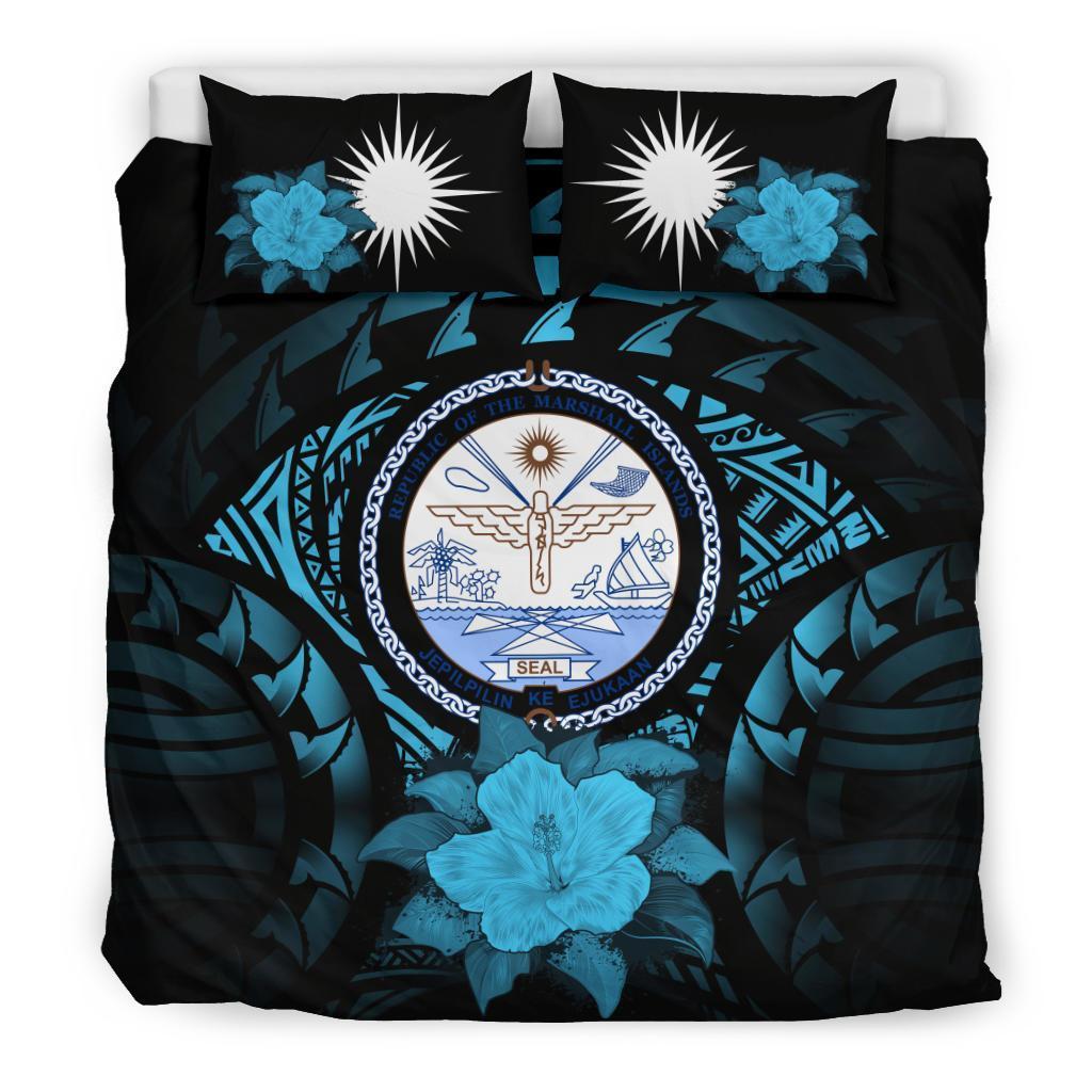 Marshall Island Duvet Cover Set - Marshall Island Seal & Blue Hibiscus Blue - Polynesian Pride