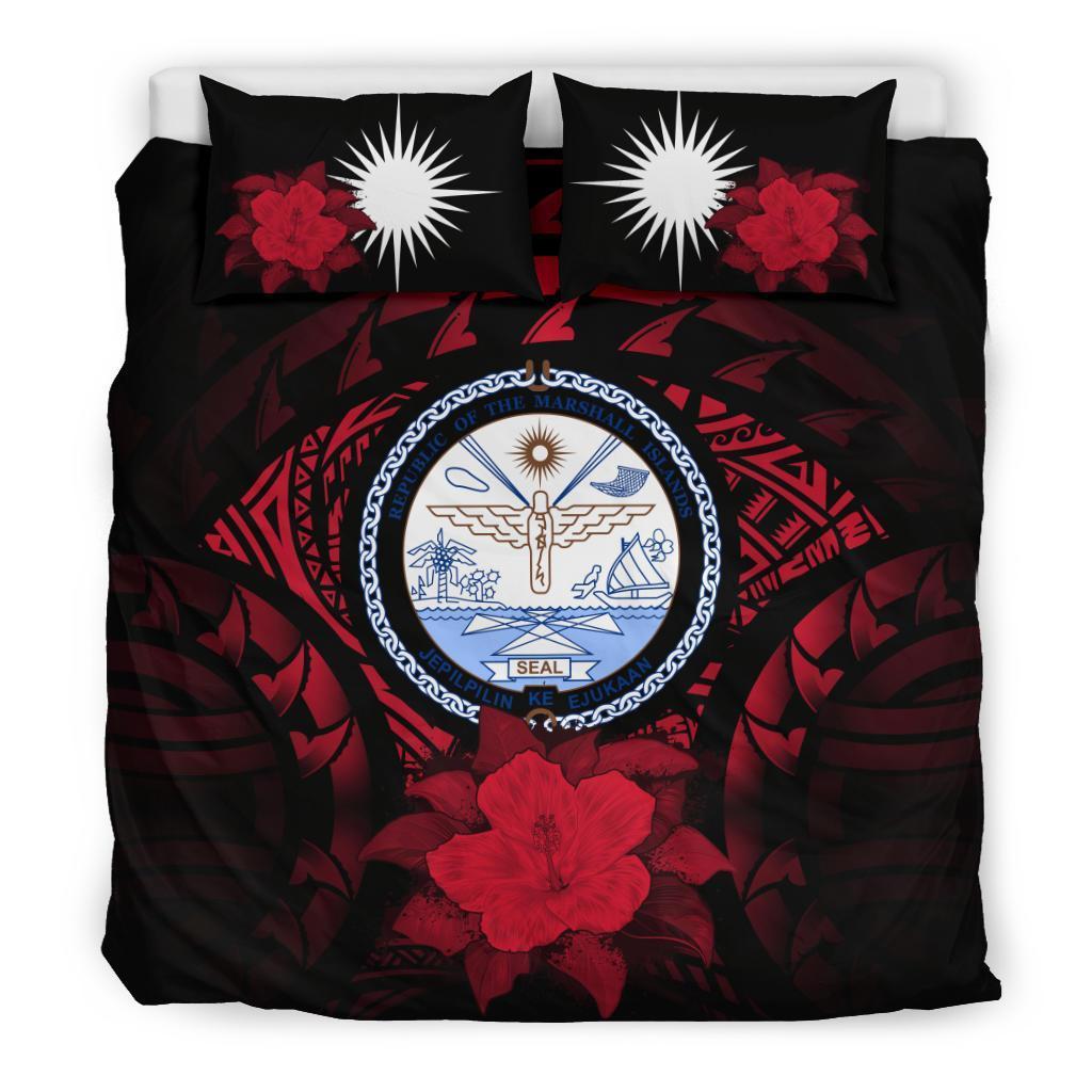 Marshall Island Duvet Cover Set - Marshall Island Seal & Red Hibiscus Red - Polynesian Pride